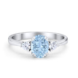 Three Stone Wedding Ring Oval Simulated Cubic Zirconia 925 Sterling Silver