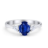 Three Stone Wedding Ring Oval Simulated Cubic Zirconia 925 Sterling Silver