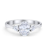 Three Stone Wedding Ring Oval Simulated Cubic Zirconia 925 Sterling Silver