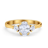 Three Stone Wedding Ring Oval Simulated Cubic Zirconia 925 Sterling Silver