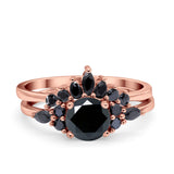 Two Piece Art Deco Wedding Vintage Black Marquise Round Simulated Cubic Zirconia 925 Sterling Silver