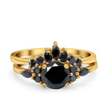 Two Piece Art Deco Wedding Vintage Black Marquise Round Simulated Cubic Zirconia 925 Sterling Silver