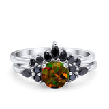 Two Piece Art Deco Wedding Vintage Black Marquise Round Simulated Cubic Zirconia 925 Sterling Silver