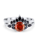 Two Piece Art Deco Wedding Vintage Black Marquise Round Simulated Cubic Zirconia 925 Sterling Silver