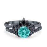 Two Piece Art Deco Wedding Vintage Black Marquise Round Simulated Cubic Zirconia 925 Sterling Silver