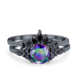 Two Piece Art Deco Wedding Vintage Black Marquise Round Simulated Cubic Zirconia 925 Sterling Silver