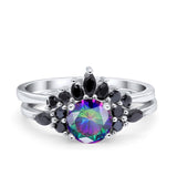 Two Piece Art Deco Wedding Vintage Black Marquise Round Simulated Cubic Zirconia 925 Sterling Silver