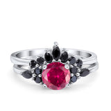 Two Piece Art Deco Wedding Vintage Black Marquise Round Simulated Cubic Zirconia 925 Sterling Silver