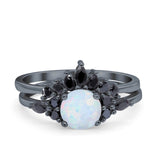 Two Piece Art Deco Wedding Vintage Black Marquise Round Simulated Cubic Zirconia 925 Sterling Silver