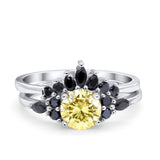 Two Piece Art Deco Wedding Vintage Black Marquise Round Simulated Cubic Zirconia 925 Sterling Silver