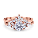 Two Piece Wedding Ring Round Simulated Cubic Zirconia 925 Sterling Silver