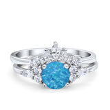 Two Piece Wedding Ring Round Simulated Cubic Zirconia 925 Sterling Silver