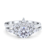Two Piece Wedding Ring Round Simulated Cubic Zirconia 925 Sterling Silver