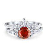 Two Piece Wedding Ring Round Simulated Cubic Zirconia 925 Sterling Silver