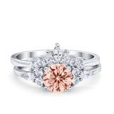 Two Piece Wedding Ring Round Simulated Cubic Zirconia 925 Sterling Silver