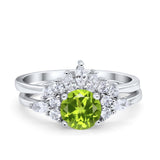 Two Piece Wedding Ring Round Simulated Cubic Zirconia 925 Sterling Silver