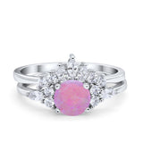 Two Piece Wedding Ring Round Simulated Cubic Zirconia 925 Sterling Silver