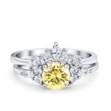 Two Piece Wedding Ring Round Simulated Cubic Zirconia 925 Sterling Silver
