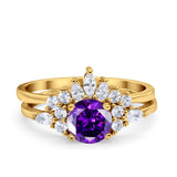 Two Piece Wedding Ring Round Simulated Cubic Zirconia 925 Sterling Silver
