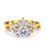 Two Piece Wedding Ring Round Simulated Cubic Zirconia 925 Sterling Silver
