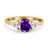 Art Deco Engagement Ring Round Simulated Cubic Zirconia 925 Sterling Silver