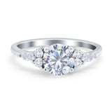 Art Deco Engagement Ring Round Simulated Cubic Zirconia 925 Sterling Silver