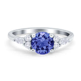 Art Deco Engagement Ring Round Simulated Cubic Zirconia 925 Sterling Silver