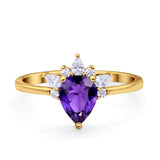 Art Deco Engagement Ring Pear Simulated Cubic Zirconia 925 Sterling Silver