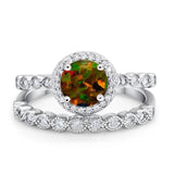 Art Deco Two Piece Wedding Ring Simulated Cubic Zirconia 925 Sterling Silver