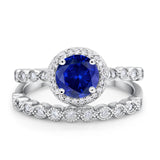 Art Deco Two Piece Wedding Ring Simulated Cubic Zirconia 925 Sterling Silver