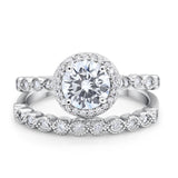 Art Deco Two Piece Wedding Ring Simulated Cubic Zirconia 925 Sterling Silver