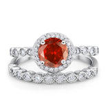 Art Deco Two Piece Wedding Ring Simulated Cubic Zirconia 925 Sterling Silver