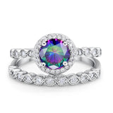 Art Deco Two Piece Wedding Ring Simulated Cubic Zirconia 925 Sterling Silver