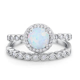 Art Deco Two Piece Wedding Ring Simulated Cubic Zirconia 925 Sterling Silver