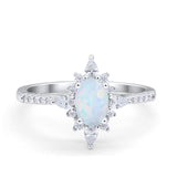 Vintage Oval Halo Wedding Ring Simulated Cubic Zirconia 925 Sterling Silver