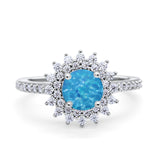 Halo Starburst Flower Wedding Ring Simulated Cubic Zirconia 925 Sterling Silver