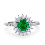 Halo Starburst Flower Wedding Ring Simulated Cubic Zirconia 925 Sterling Silver