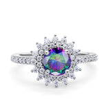 Halo Starburst Flower Wedding Ring Simulated Cubic Zirconia 925 Sterling Silver