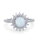 Halo Starburst Flower Wedding Ring Simulated Cubic Zirconia 925 Sterling Silver
