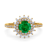 Halo Starburst Flower Wedding Ring Simulated Cubic Zirconia 925 Sterling Silver