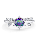 Art Deco Dainty Wedding Ring Round Simulated Cubic Zirconia 925 Sterling Silver