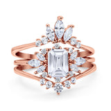 Trio Set Wedding Ring Piece Simulated Cubic Zirconia 925 Sterling Silver