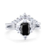 Vintage Two Piece Wedding Ring Simulated Cubic Zirconia 925 Sterling Silver