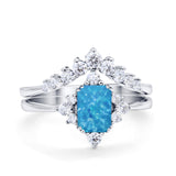 Vintage Two Piece Wedding Ring Simulated Cubic Zirconia 925 Sterling Silver