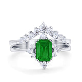 Vintage Two Piece Wedding Ring Simulated Cubic Zirconia 925 Sterling Silver