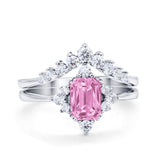 Vintage Two Piece Wedding Ring Simulated Cubic Zirconia 925 Sterling Silver