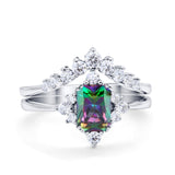 Vintage Two Piece Wedding Ring Simulated Cubic Zirconia 925 Sterling Silver