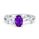 Oval Solitaire Art Deco Wedding Ring Simulated Cubic Zirconia 925 Sterling Silver