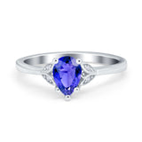 Art Deco Teardrop Engagement Ring Simulated Cubic Zirconia 925 Sterling Silver