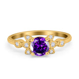 Vintage Style Round Simulated Cubic Zirconia Wedding Ring 925 Sterling Silver